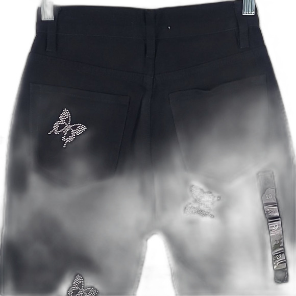 Pacsun Black Ultra High-Rise Slim Jeans w/Silver Butterfly Print. Size 23 - Picture 4 of 8